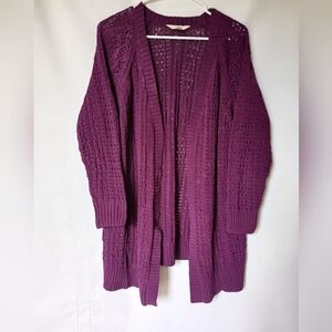 Terra & Sky Womens Open Front Cardigan Size 14W Color Plum Purple